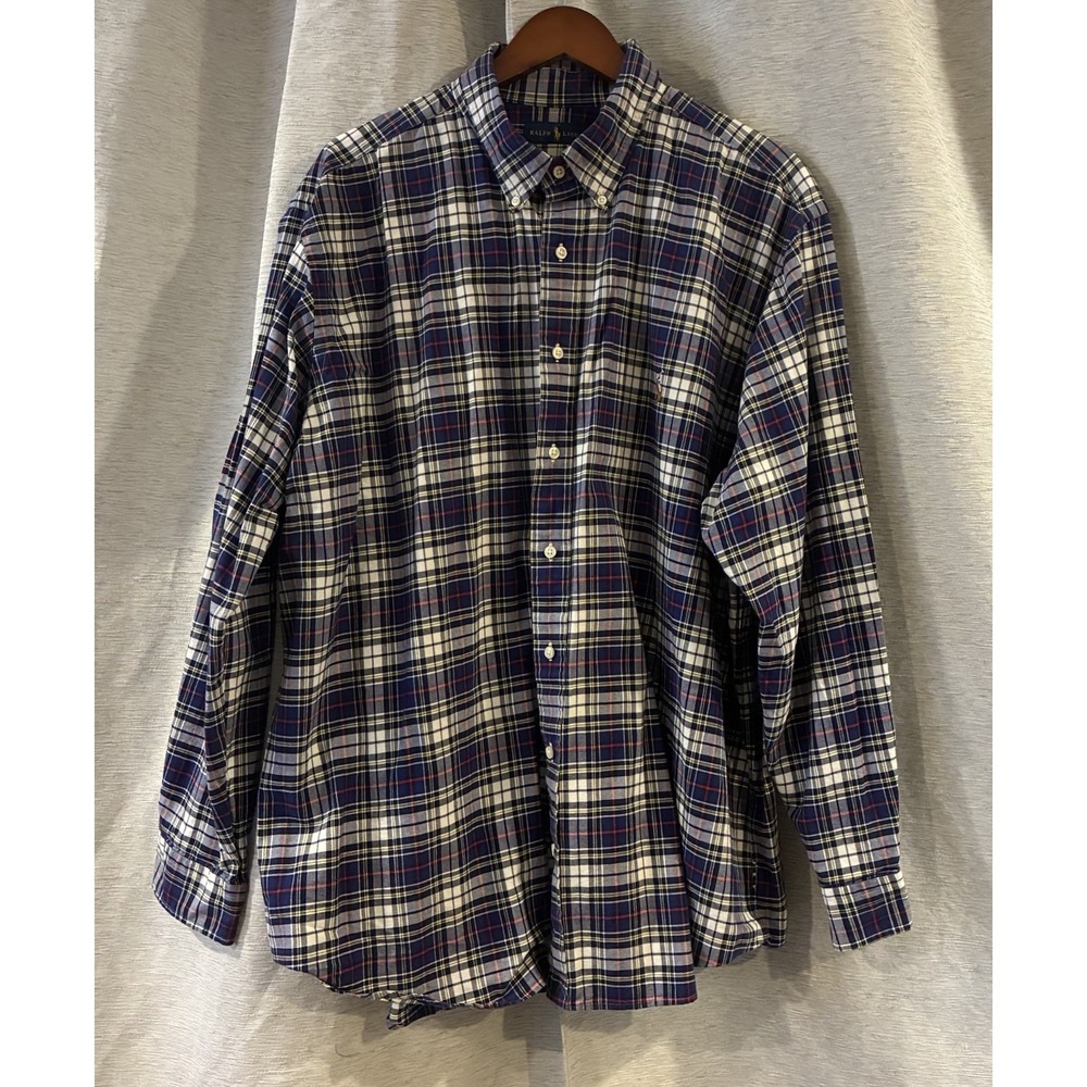 Polo Ralph Lauren Mens 2XB Classic Fit Blue Plaid Button Oxford Cotton Shirt